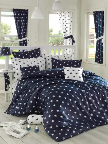 Set mbulesë për jorgan dopio Starz, ngjyrë kaltër e errët dhe e bardhë, L'Essentiel Linge de Maison