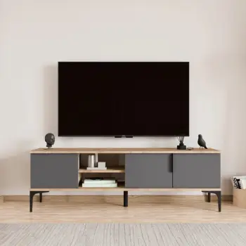 Komodë TV Skye Decor, ngjyrë lisi dhe antracit