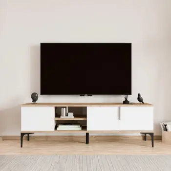 Komodë TV Skye Decor, ngjyrë lisi dhe e bardhë, Tarz