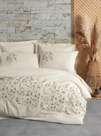 Set mbulesë për jorgan dopio, L'Essentiel Linge de Maison, Hemera, bezhë dhe kafe