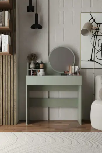 Tavolinë grimimi Skye Decor, Harmony Mini, e rrumbullakët, ngjyrë jeshile e hirit