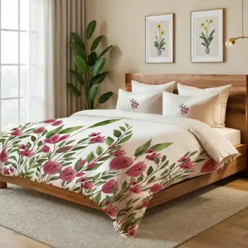 Set mbulesë për jorgan Super King, ngjyra krem, rozë, burgundy, e gjelbër, L'Essentiel Linge de Maison, Tulipa