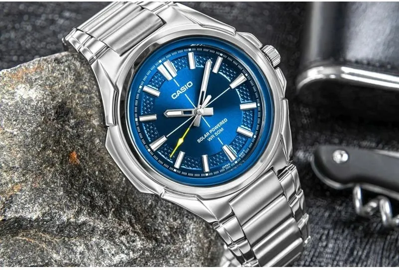 Orë dore për meshkuj CASIO, argjend me blu - 5
