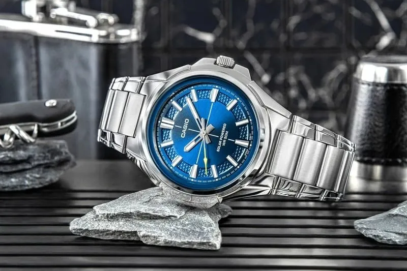 Orë dore për meshkuj CASIO, argjend me blu - 6