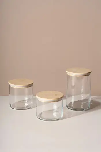 Set kavanozash prej qelqi, 3 copë, Hermia Concept, 535ml/680ml/1050ml, transparent