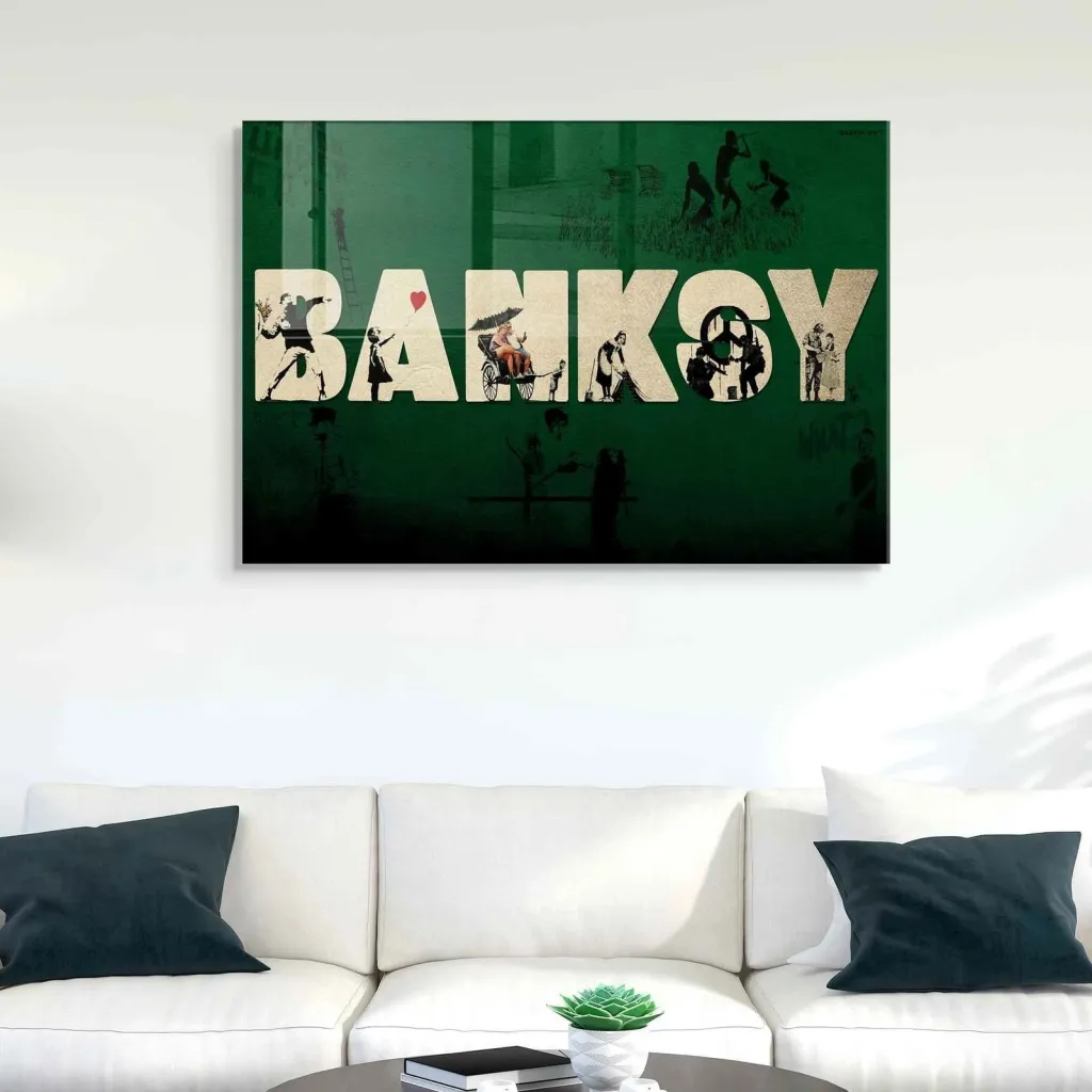 Pikturë dekorative xhami e temperuar, shumëngjyrëshe, Banksy, 50x70cm - 3