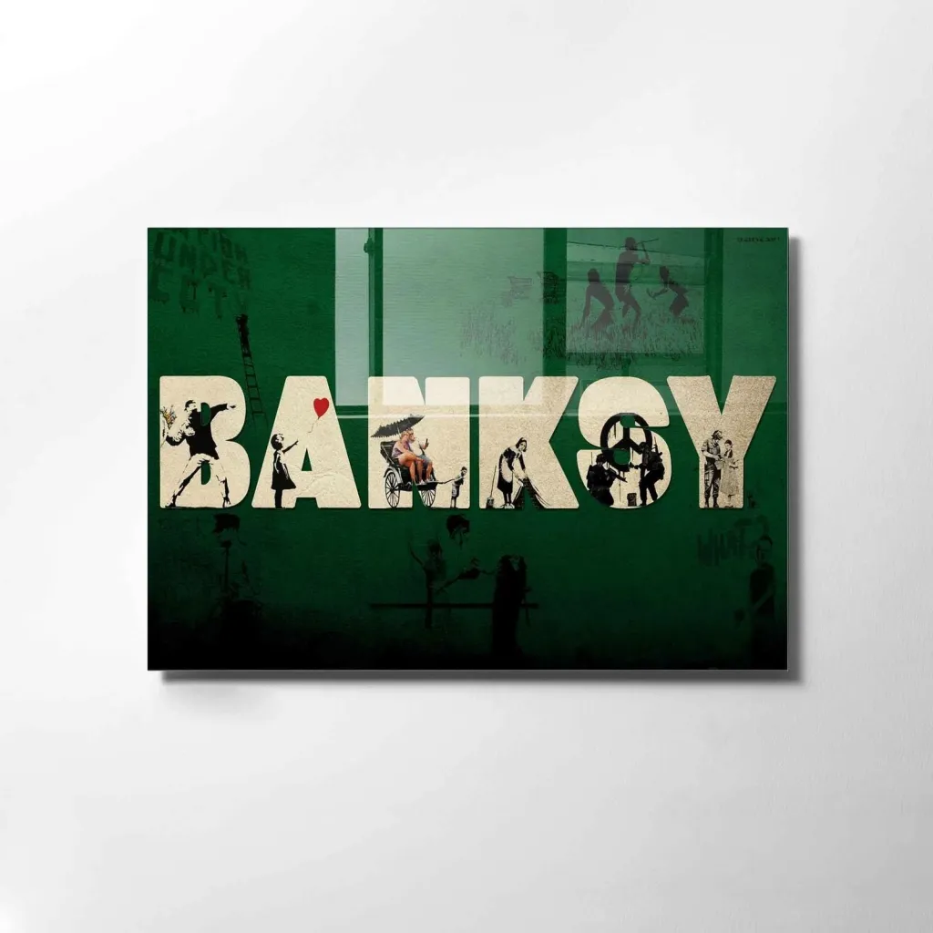 Pikturë dekorative xhami e temperuar, shumëngjyrëshe, Banksy, 50x70cm - 4