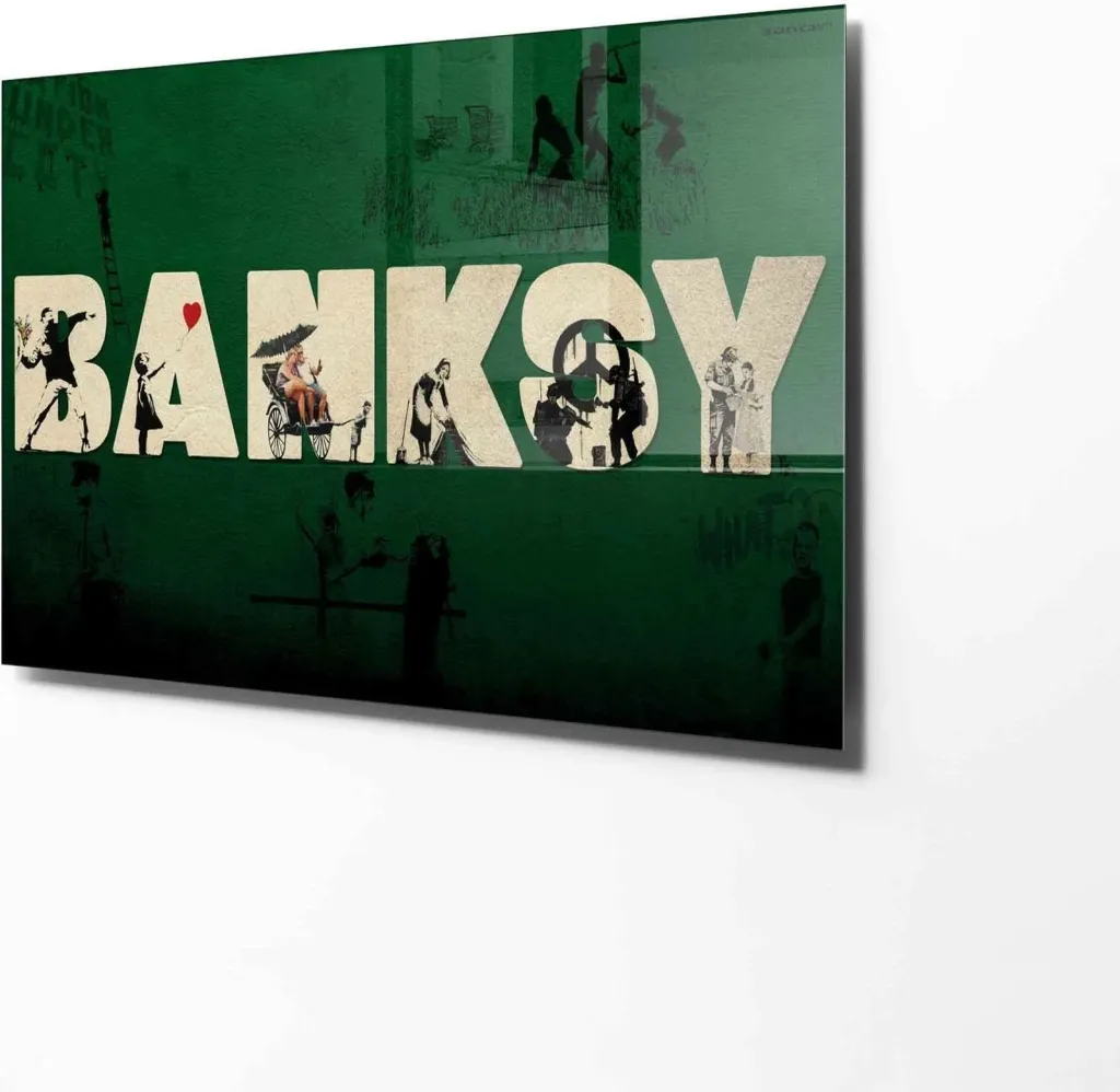 Pikturë dekorative xhami e temperuar, shumëngjyrëshe, Banksy, 50x70cm - 5