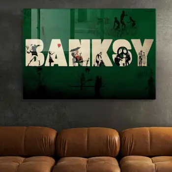 Pikturë dekorative xhami e temperuar, shumëngjyrëshe, Banksy, 50x70cm