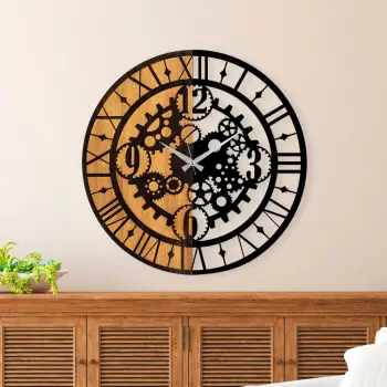 Orë muri dekorative prej druri, Wallity, ngjyrë arre dhe e zezë, 56cm