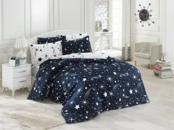 Set mbulesë jorgan për dopio L'essentiel, Halley, ngjyrë kaltër e errët