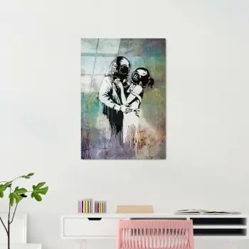 Pikturë dekorative prej xhami të temperuar, Banksy, shumëngjyrëshe, 45x65cm