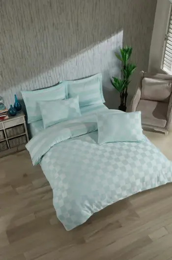 Set mbulesë për jorgan dopio, kareli saten, ngjyrë mint