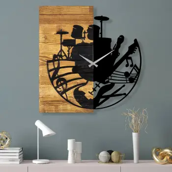 Orë muri dekorative prej druri, Wallity, ngjyrë arre dhe e zezë, 60x3x58cm