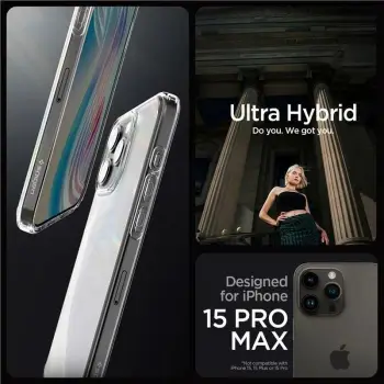 Mbështjellëse për iPhone 15 Pro Max Spigen Ultra Hybrid, transparente