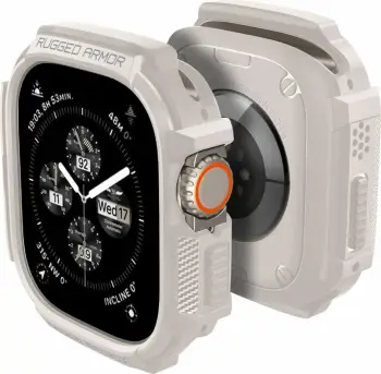 Mbështjellës ore inteligjente Spigen Rugged Armor për Apple Watch Ultra 1/2 49mm, mbrojtës, Dune Beige