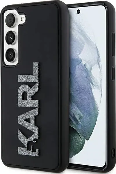 Mbështjellës Karl Lagerfeld 3D Rubber Glitter Logo për Samsung Galaxy S23, i zi - 1