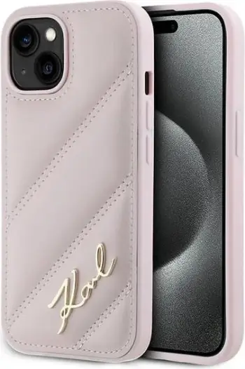 Mbështjellës Karl Lagerfeld Diagonal Quilted Script për iPhone 15/14/13, Rozë
