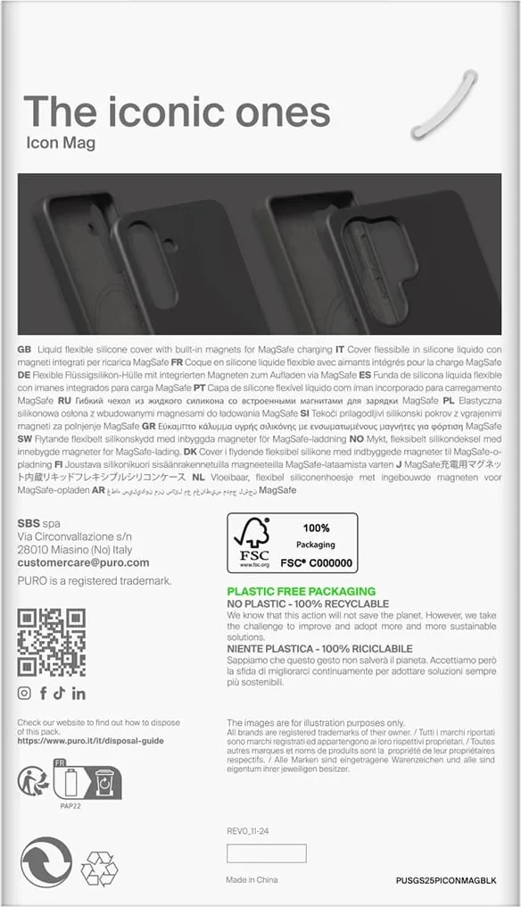 Mbështjellës Puro Icon Mag për Samsung Galaxy S25+, MagSafe, Silikon, Zi - 4