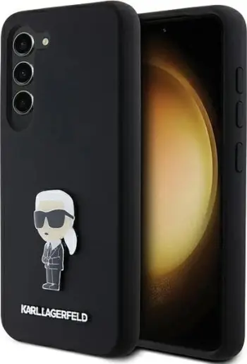 Mbështjellës Karl Lagerfeld Silicone Ikonik Metal Pin për Samsung Galaxy S23, i zi