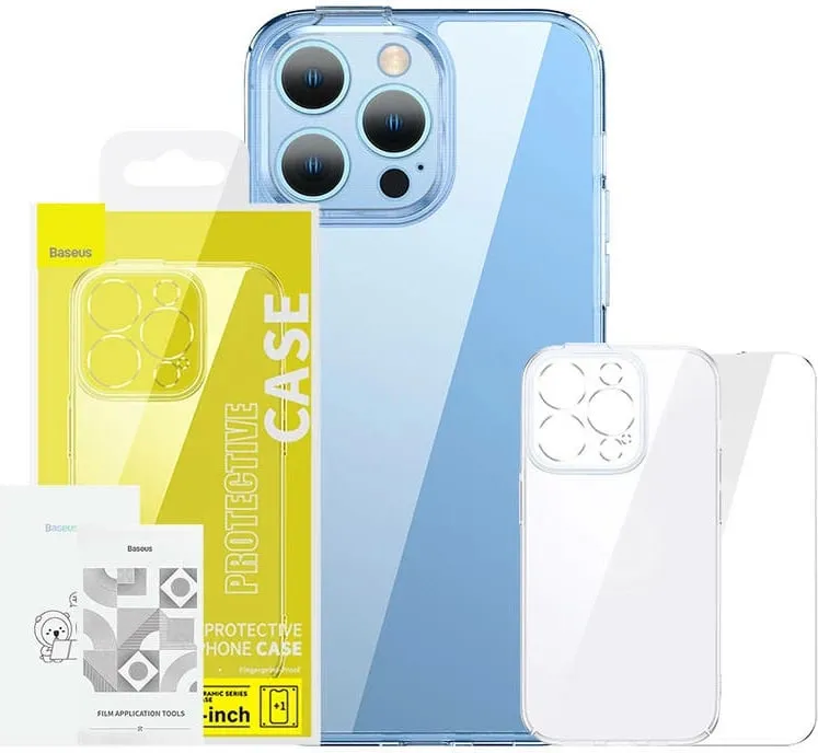 Mbështjellës Baseus SuperCeramic me xham të temperuar për iPhone 14 Plus, transparent, set - 1
