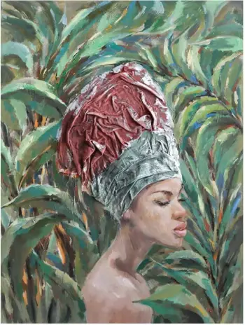 Pikturë dekorative Jungle Lady, kanavacë, shumëngjyrëshe, dru, 76x100x4cm