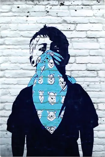 Pikturë murale Gobi HM4829, kanavacë 50x70cm, art grafit, bardh e zi me blu