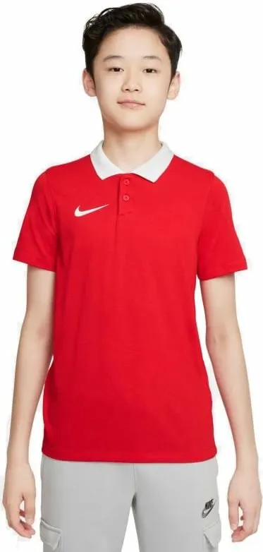Bluzë polo fëmijësh Nike Dri FIT Park Jr CW6935 657, poliester, teknologji Dri FIT, e kuqe me jakë të bardhë - 1