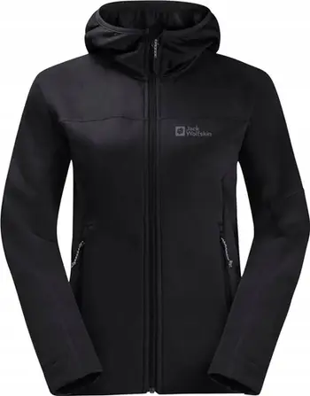 Polar femrash Jack Wolfskin Hirschberg Hooded FZ W, me kapuç, me zinxhir të plotë, e zezë