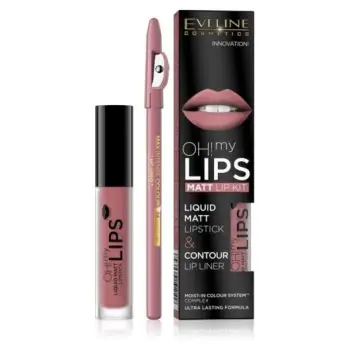 Set për buzë Eveline Oh My Lips Liquid Matt, Nr. 07, buzëkuq + laps
