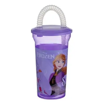 Gotë plastike me pipë lejla transparente dhe kapak Frozen 2, 400ml
