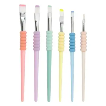 Furça pikture little president me majë të sheshtë, dorezë e butë pastel - 6 copë