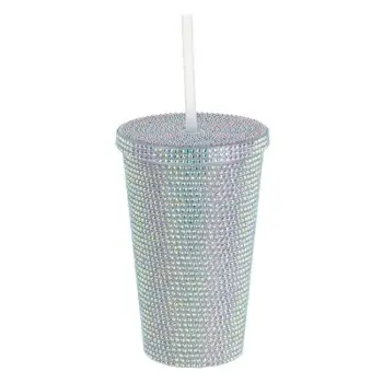Kupa plastike me kapak &amp; diamant kashte perrallor 450ml
