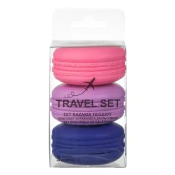 Set kavanoza udhëtimi silikoni makaron rozë jargavan vjollcë 20ml - 3 copë.