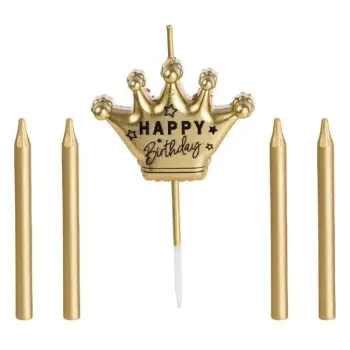 Set qirinjsh HAPPY BIRTHDAY në formë kurore - 5 copë
