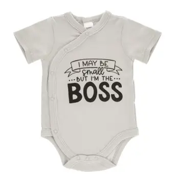 Body për djem me mëngë të shkurtra gri "I May Be Small But I'm The BOSS"
