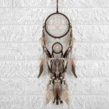 Dreamcatcher dekorative etnike me varje me pupla dy ngjyrash dhe rruaza druri 11x40cm