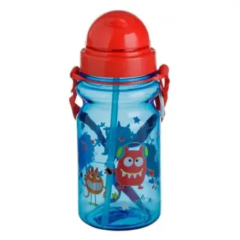 shishe plastike për fëmijë me ngjyrë blu dhe të kuqe, me monsterë, 350ml.