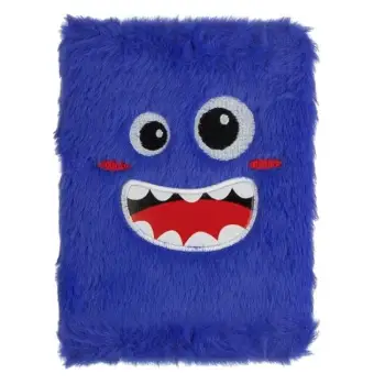 Bllok shënimi A6 e veçantë me monster dhe kapak pelushi blu