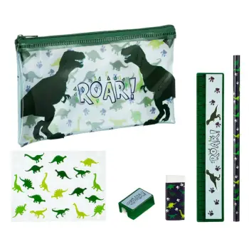 Komplet shkollor me lapsa dizajn dinosauri - 6 copë.