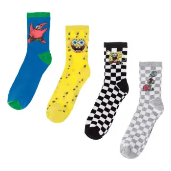 Çorape për meshkuj me dizajn Sponge Bob, të verdha, blu, me kuadrata - 4 palë, nr 41-46