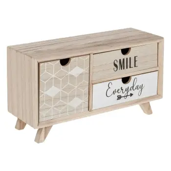 Komodë dekorative prej druri "Everyday Smile" me 3 sirtarë 28x10x15cm