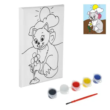 Set pikture në telajo, me bojë dhe penel me mace 20x15 cm