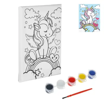 Set pikture në telajo, me bojë dhe penel ''Unicorn'' 20x15 cm