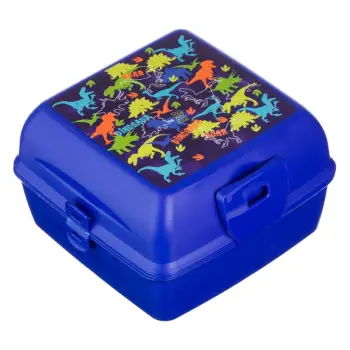 Tas ushqimi ngjyrë blu me dizajn dinozaur dhe ndarje 15x15x9.2cm