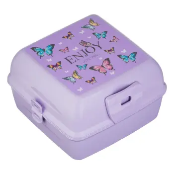 Tas ushqimi ngjyrë lejla me dizajn flutura dhe ndarje 15x15x9.2cm