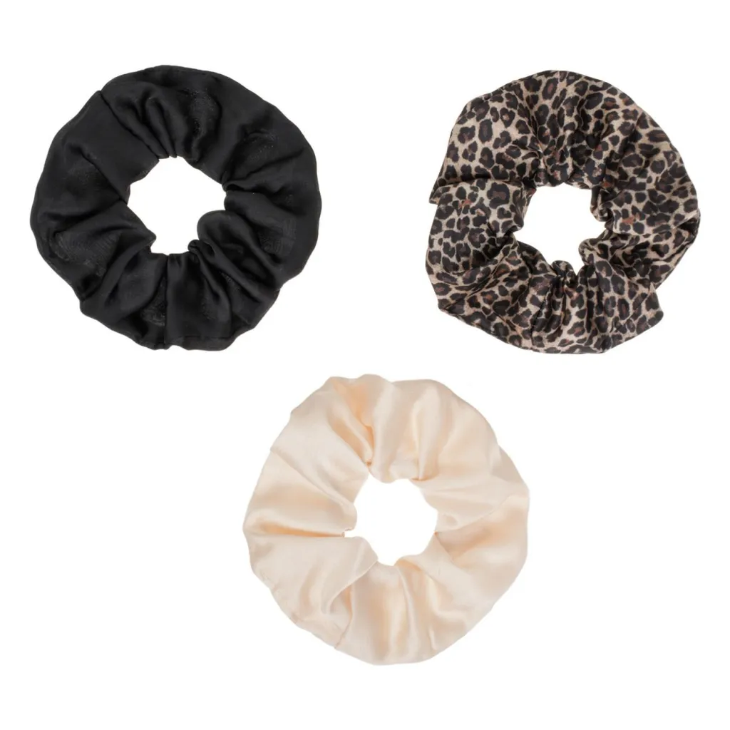 Set llastike flokesh saten i zi, bezhe dhe leopard 3cope - 1