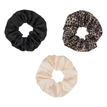 Set llastike flokesh saten i zi, bezhe dhe leopard 3cope