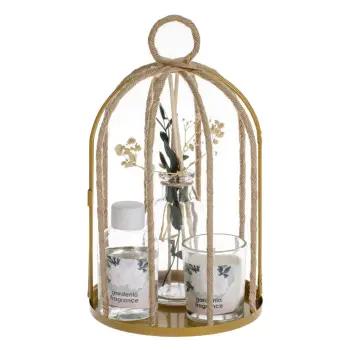 Set aromash për dhomën me vaj Gardenia me shkopinj dhe qiri në kafaz dekorativ - 80 ml