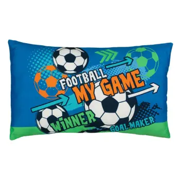 Jastëk dekorativ ngjyrë blu me dizajn futboll 50x30cm